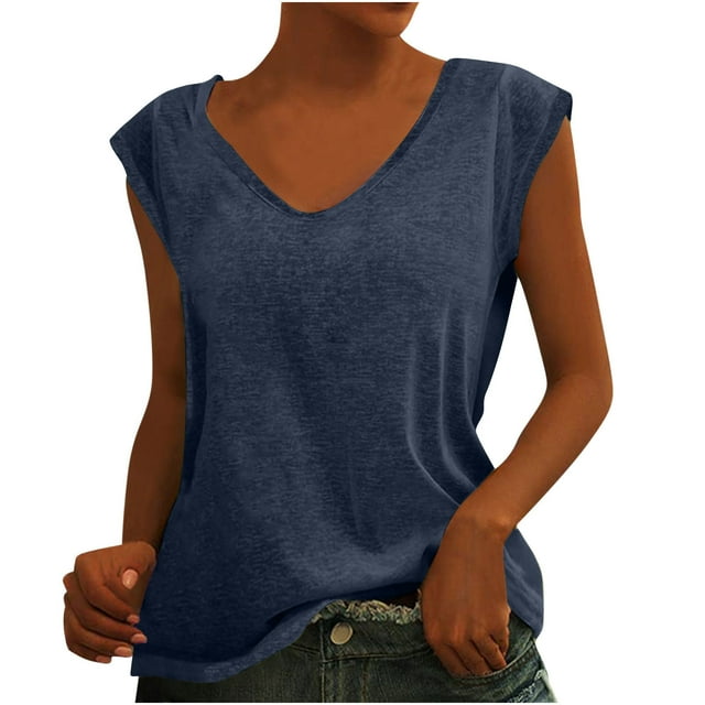 LOVZFMLL Tank Tops for Womens Solid Color Cap Sleeve Blouses T-Shirt Casual Loose Fit Basic Tank Tops