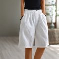thumbnail image 2 of Plus Size Shorts for Women Comfy Cotton Linen Lightweight Elastic Waist Pockets Knee Length Wide Leg Short Pants (L, White), 2 of 5
