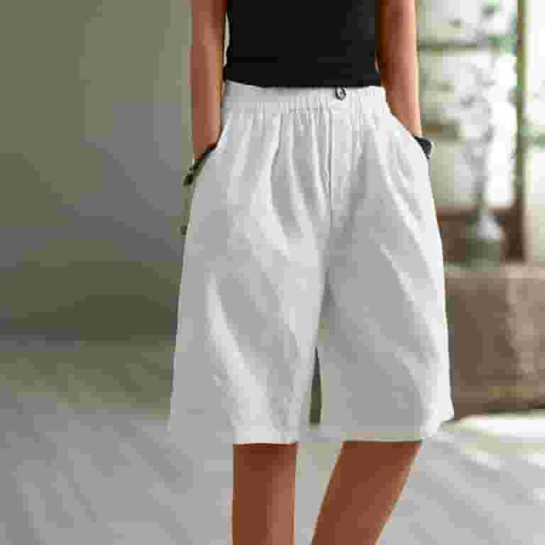 【INCHANT ME】Basic Cotton Short Wide Pants Plus Size Shorts for Women Comfy Cotton Linen Lightweight