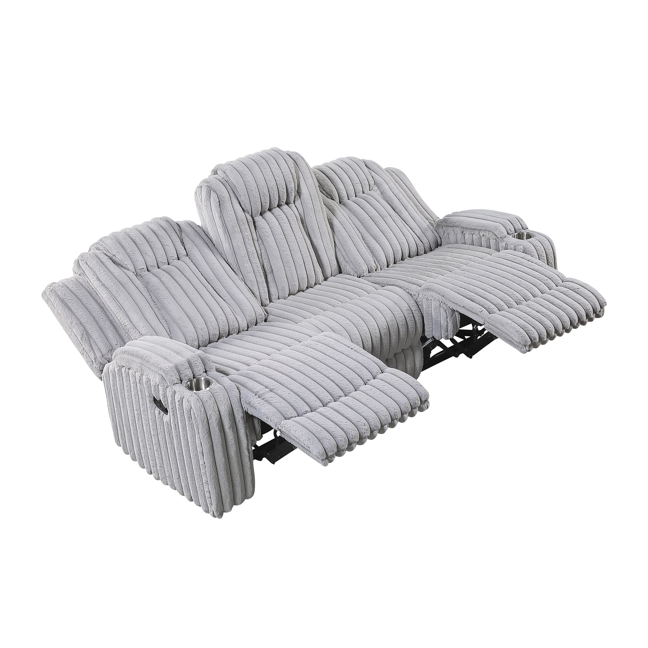 OakvillePark Lumora Corduroy Manual Double Reclining Sofa with Cup Holders, Light Gray