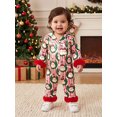 thumbnail image 3 of Cjfdfy Newborn Baby Girl Christmas Satin Pajamas Romper Santa Claus Printed Long Sleeve Furry Trim Jumpsuit Infant Cute Christmas Holiday Fall Winter Sleepwear 0-18 Months, 3 of 9