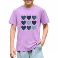 thumbnail image 2 of Girls Valentine Shirt | Kids Cotton Short Sleeve Top with Denim Heart Print | Purple Casual Tee for Girls 4-10 Years,Size 3 T, 2 of 9