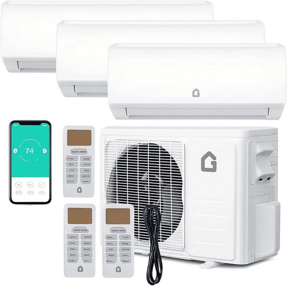 28000 BTU Tri Zone WIFI Mini Split AC/Heating System, 20 SEER2 3 Zone 9K 9K 9K BTUDuctless Split Air Conditioner Heat Pump & Installation Kits, 208-230V