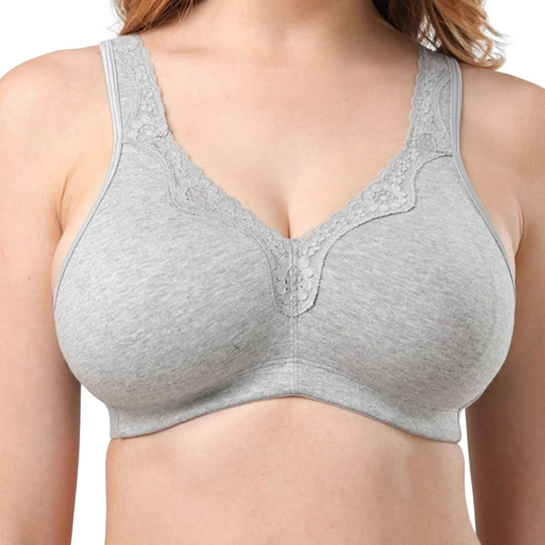 uublik Comfortable Bras for Women Plus Size Soft Lace Underwire Bra Gray 