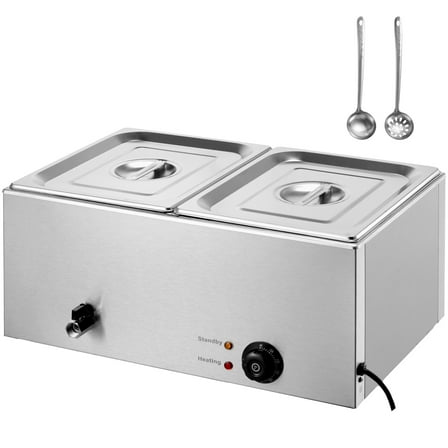 KFFKFF 17QT Buffet Warmer, 3 Compartments, 1200W, Adjustable Heat 86-185°F, Robust Stainless Construction, Perfect for Catering & Dining Venues, Silver
