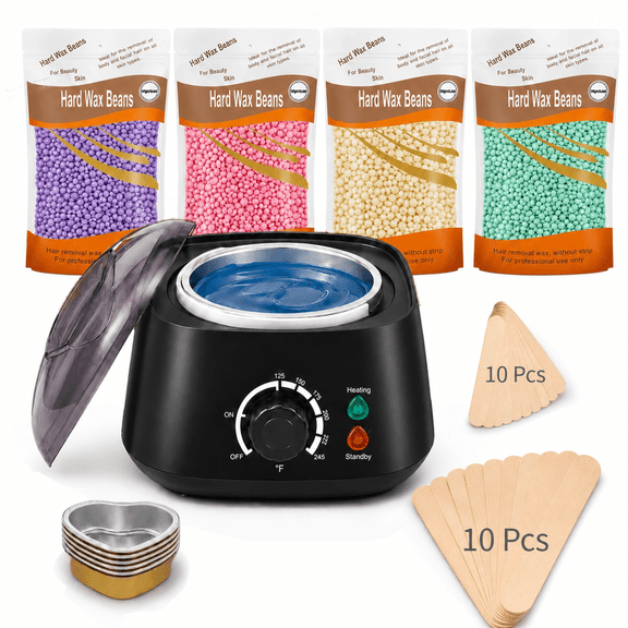 Blusmart Wax Kit Hair Removal Waxing Kits with Pot & Beads 4 Pack for Bikini Line Face Eyebrow Wax