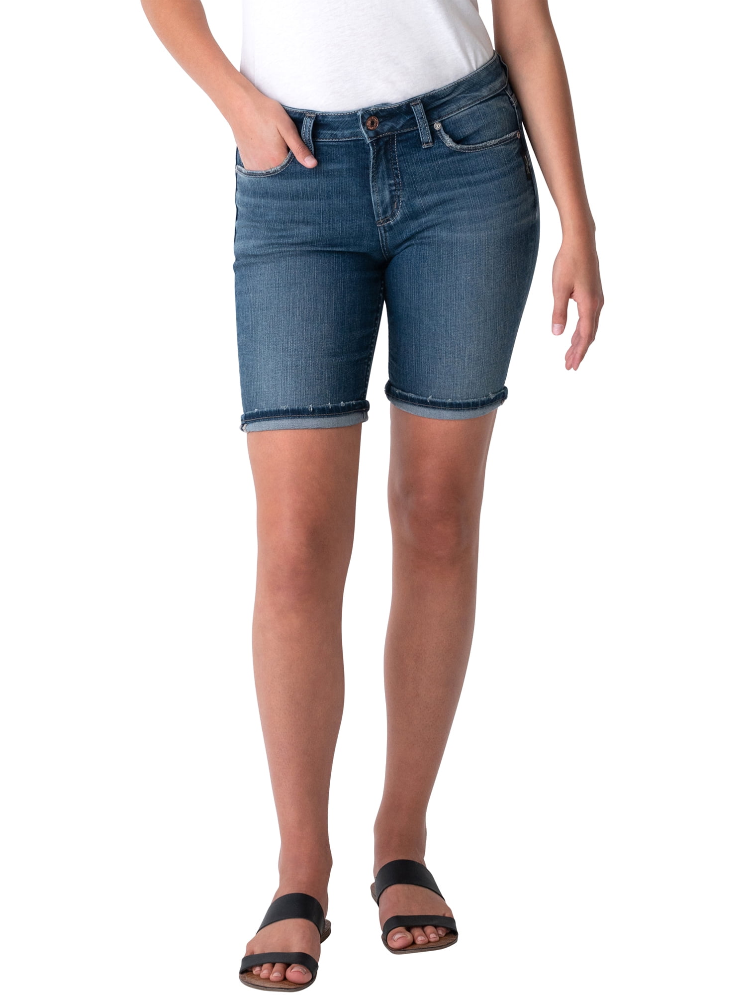 Womens Suki Curvy Fit Mid Rise Bermuda Shorts Silver Jeans Co 