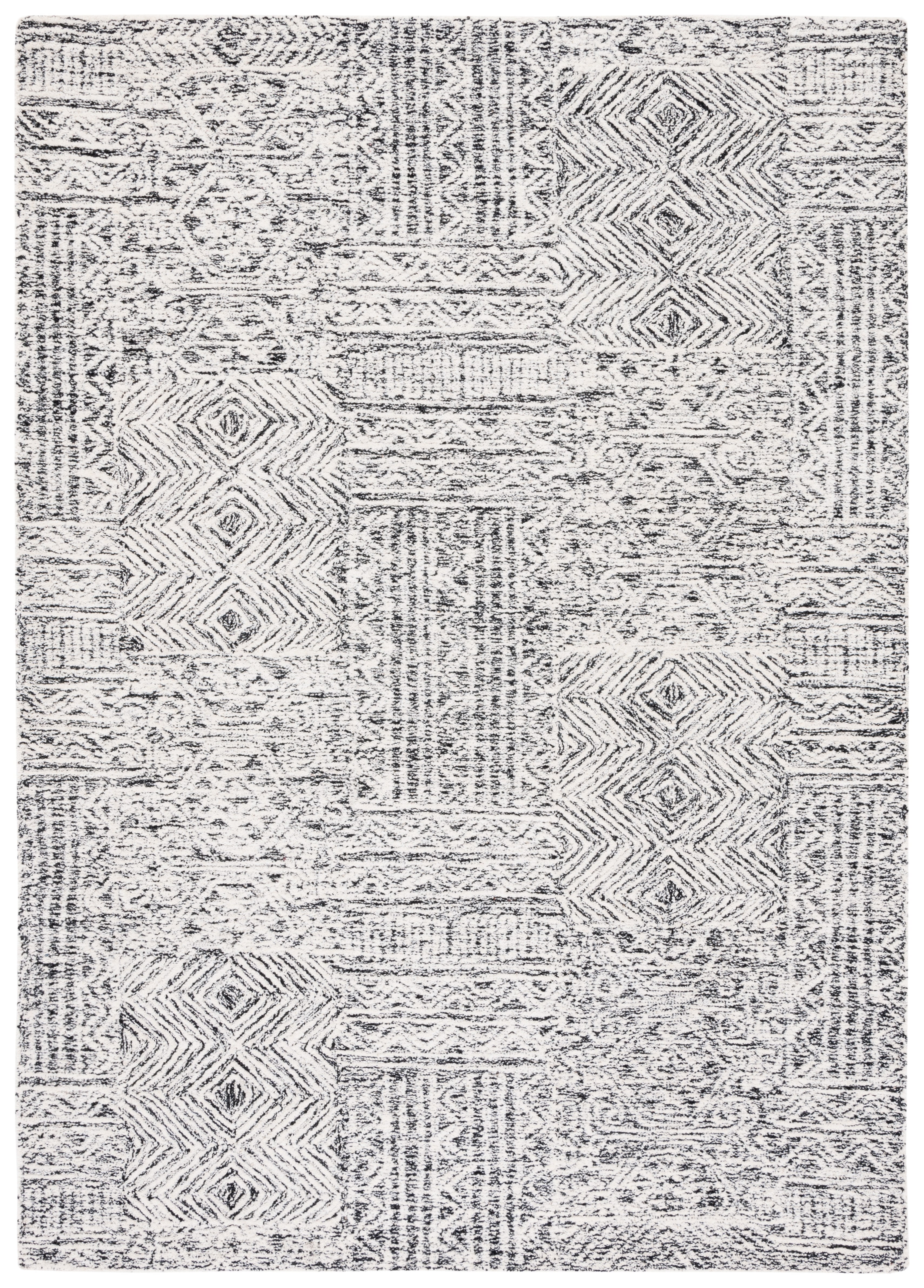 SAFAVIEH Abstract Cainneach Striped Wool Area Rug, Black/Ivory, 5' x 8'