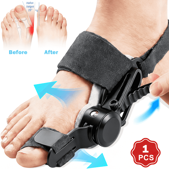 Bunion Corrector for Women & Men, Adjustable Big Toe Splint for Bunion Relief, Hallux Valgus Correction, Black, 1 PCS