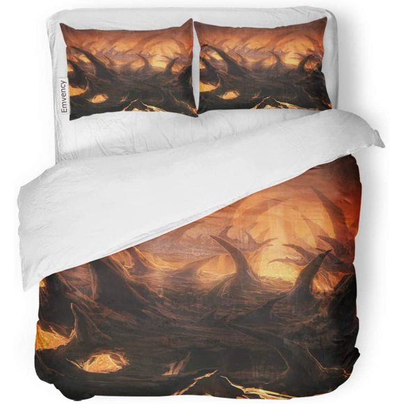 RYLABLUE 3 Piece Bedding Set Hell Digital of Fantasy Underground Stalactites Cave Tunnel System Twin Size Duvet Cover with 2 Pillowcase for Home Bedding Room Decoration
