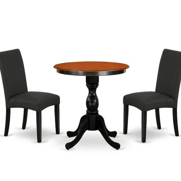 ESDA3-BCH-C- Wood Table and 2  Ladder Back Linen Fabric Chairs- Black Finish