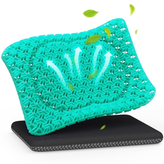 AOLIGO Gel Seat Cushion for Long Sitting, 17" x 15" Enlarged Thickened Pad, Soft & Breathable Office and Wheelchair Comfort, Cyan