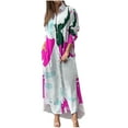 thumbnail image 2 of EGNMCR Robes de Vacances pour Femmes Robe à Manches Longues à Col Boutonné Décontractée Imprimé Contrasté, 2 of 6