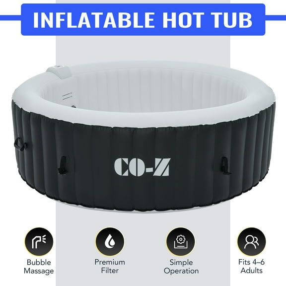 CO-Z 4-6 Person Inflatable Hot Tub 7ft Indoor Outdoor Spa with 130 Jets Heater Cover Pump Black