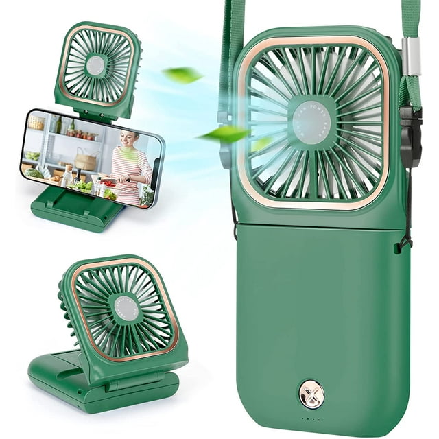 Portable Fan,Mini USB Desk Fan Phone Holder Rechargeable With Power Bank Wearable Personal Fan 3 Speeds Foldable Design For Office Kitchen Household Outdoors Travel