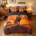 thumbnail image 3 of Manfei Forest Animals Queen Bedding, Sunset Lion Bedding Comforter Set Queen, Dark Brown Orange, Black Reversible, 7-Piece, 3 of 6