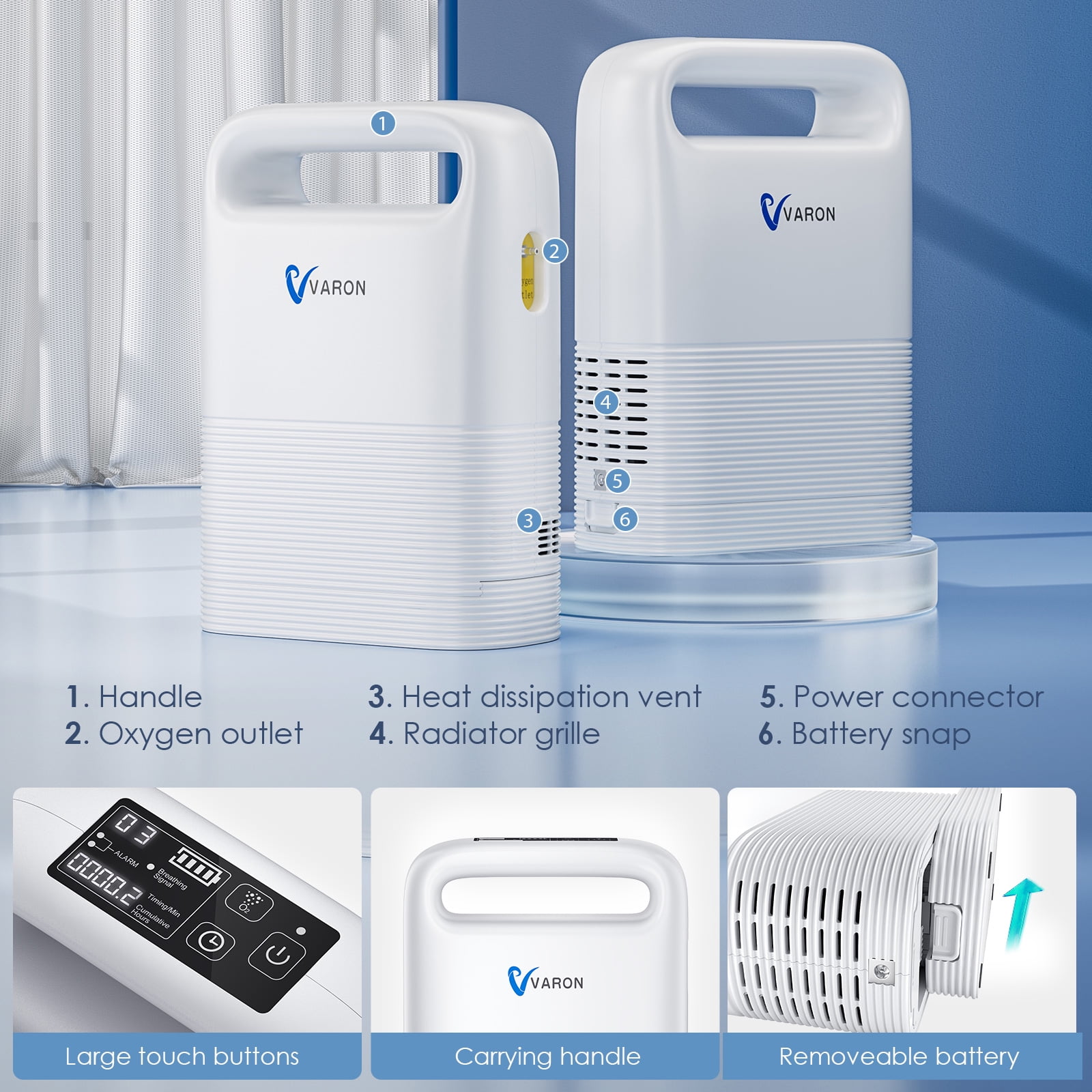 VARON Portable 93%& Travel use Machine OxyGenerator tube w-Full Accessories, AC/DC, 1-6Level smart-PULSE flow concentradora de-oxigeno Home use Battery recharged 2-3.5h