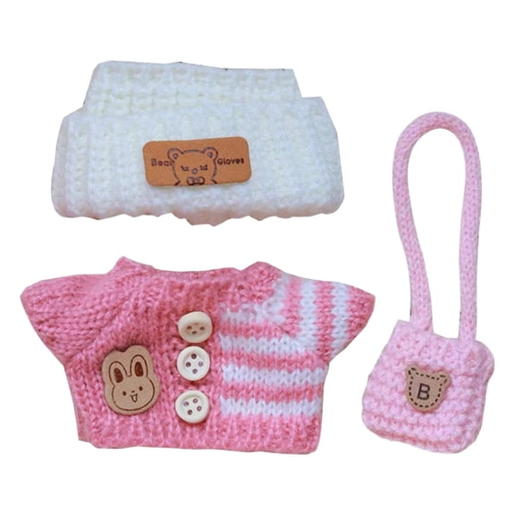 RUIG 17cm Doll Clothes Set (Doll Not Included) -3-Piece-Handmade Knitted Sweater, Chic Fashion with Stylish Accessories for Mini Dolls -Hat Overalls Bag Ornament (Light Blue)