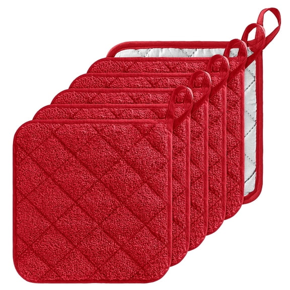 Belanttega 6Pcs Red Square Pot Holder Set – Small Cotton Heat Insulation Pads with Hanging Loop, Heat-Resistant Cloth for Oven, Baking, and Cookware