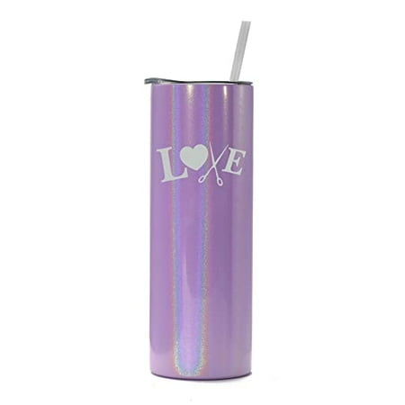 

20 oz Skinny Tall Tumbler Stainless Steel Vacuum Insulated Travel Mug Cup With Straw Love Hair Cutting Crafts Hair Stylist (Purple Iridescent Glitter)