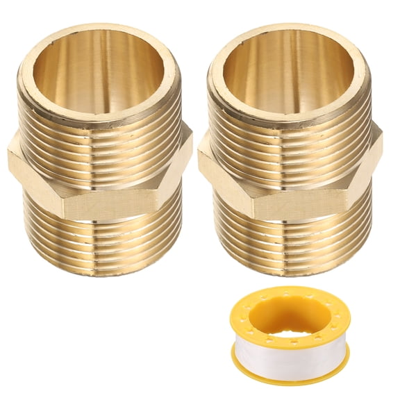 Uxcell 2pcs Brass Threaded Pipe Fitting G 3/4 NPT Male Nipple Pipe Straight Thread Brass Extension Pipe Fittings Connector