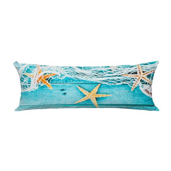 ABPHQTO Turquoise Fishing Net Starfish Rustic Wooden Boards Body Pillow Covers Pillow Case Protector Pillowcase 20x60 Inch