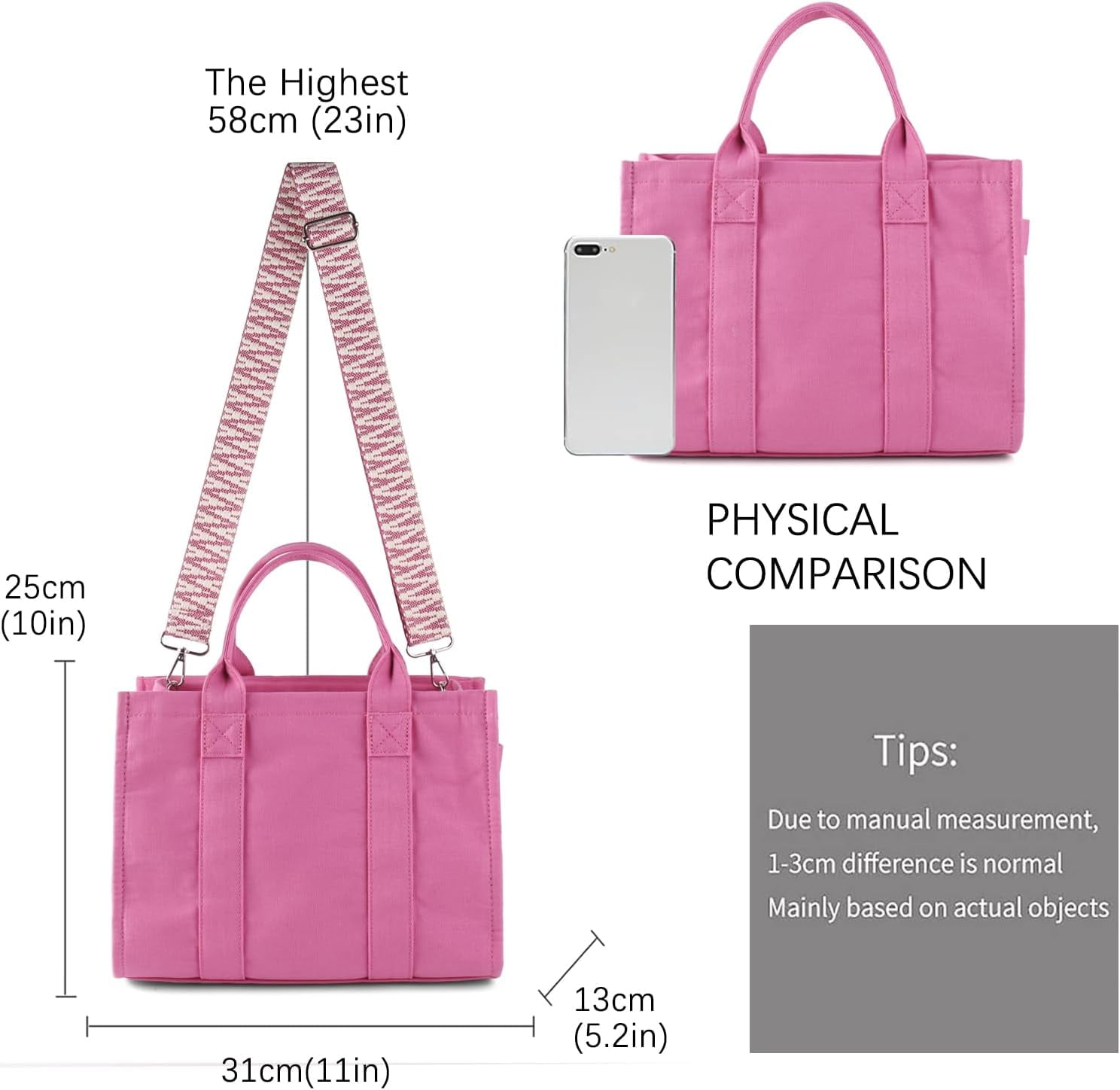 Tote Bags for Women Handbag Tote Purse with Zipper Canvas Crossbody Bag Shoulder Bag