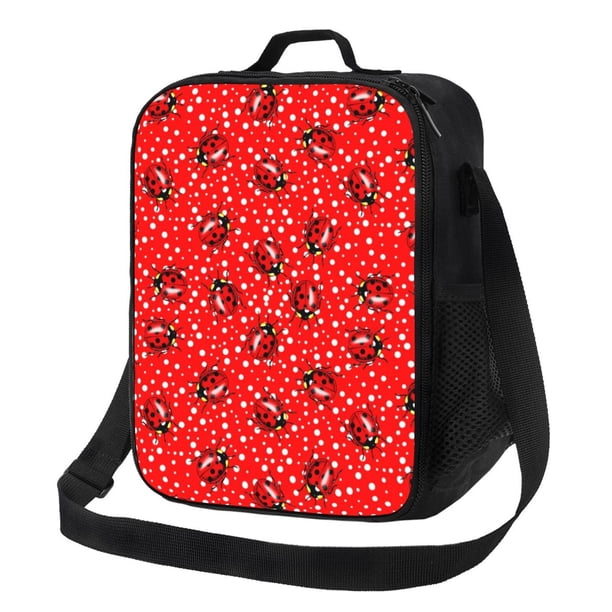 Balery Red Ladybugs On White Dotted Caja de Almuerzo y Bolsa de Almuerzo para Hombres y Mujeres, Bolsa de Almuerzo Reutilizable con Gran Capacidad, Bolsa de Almuerzo Aislada
