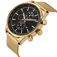 thumbnail image 2 of Reloj de pulsera analógico de cuarzo para hombre con banda de acero y caja de aleación (caja dorada, esfera negra), 2 of 7