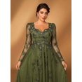 thumbnail image 4 of Olive Green Plus Size Evening Gown With Floral Embroidery And Long Sleeves, 4 of 30