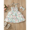 thumbnail image 2 of Franhais Toddler Girl Dress Outfits, Sleeveless Floral Printed Pleated Tie-Up Three-Layers Sling Dress + Cute Headband Set, 2 of 9