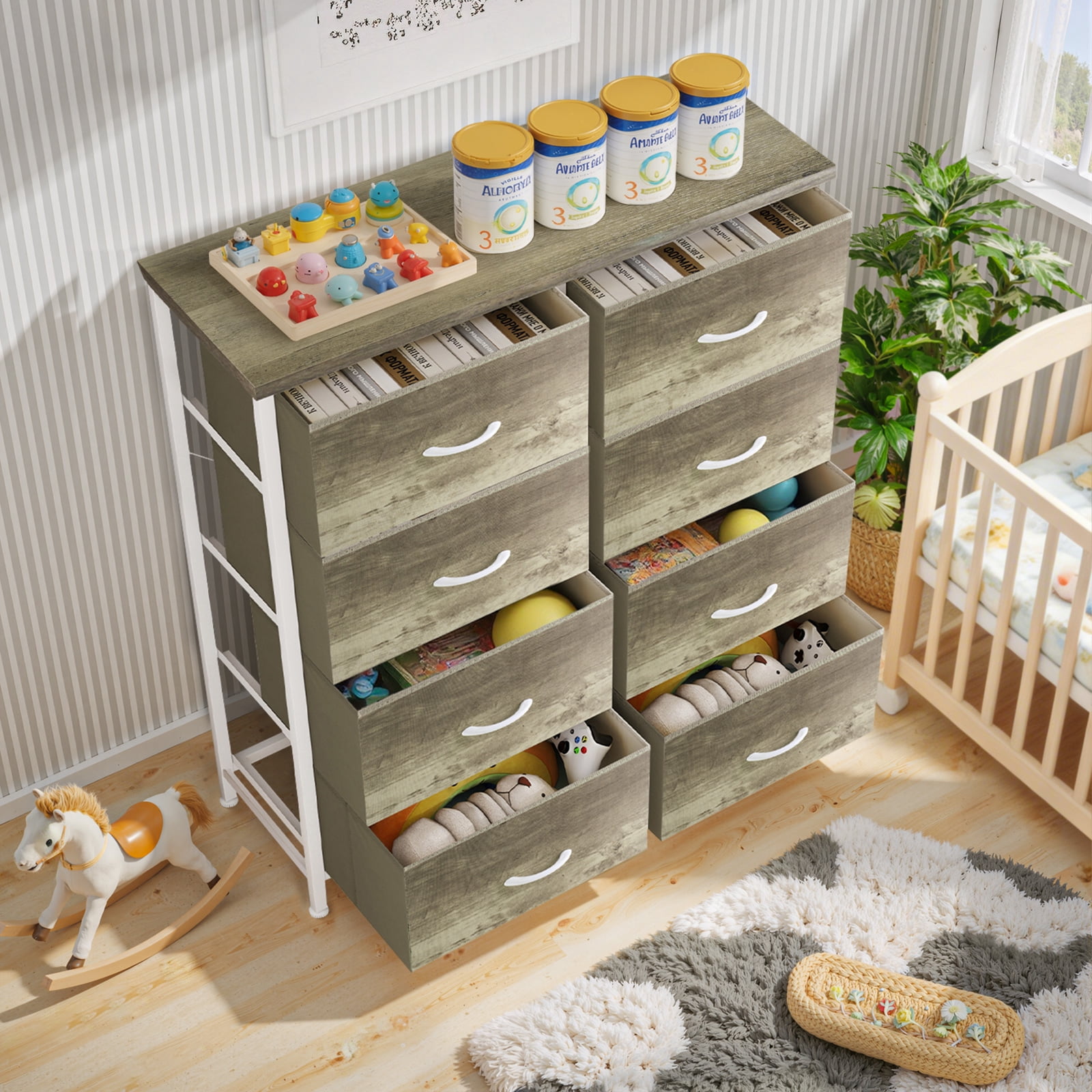 Dresser, Betcozy Storage Organizer with 8 Drawers for Bedroom, Chest of Drawers with Sturdy Metal Frame, Wood Tabletop for Closet, Nursery, Smoked ash
