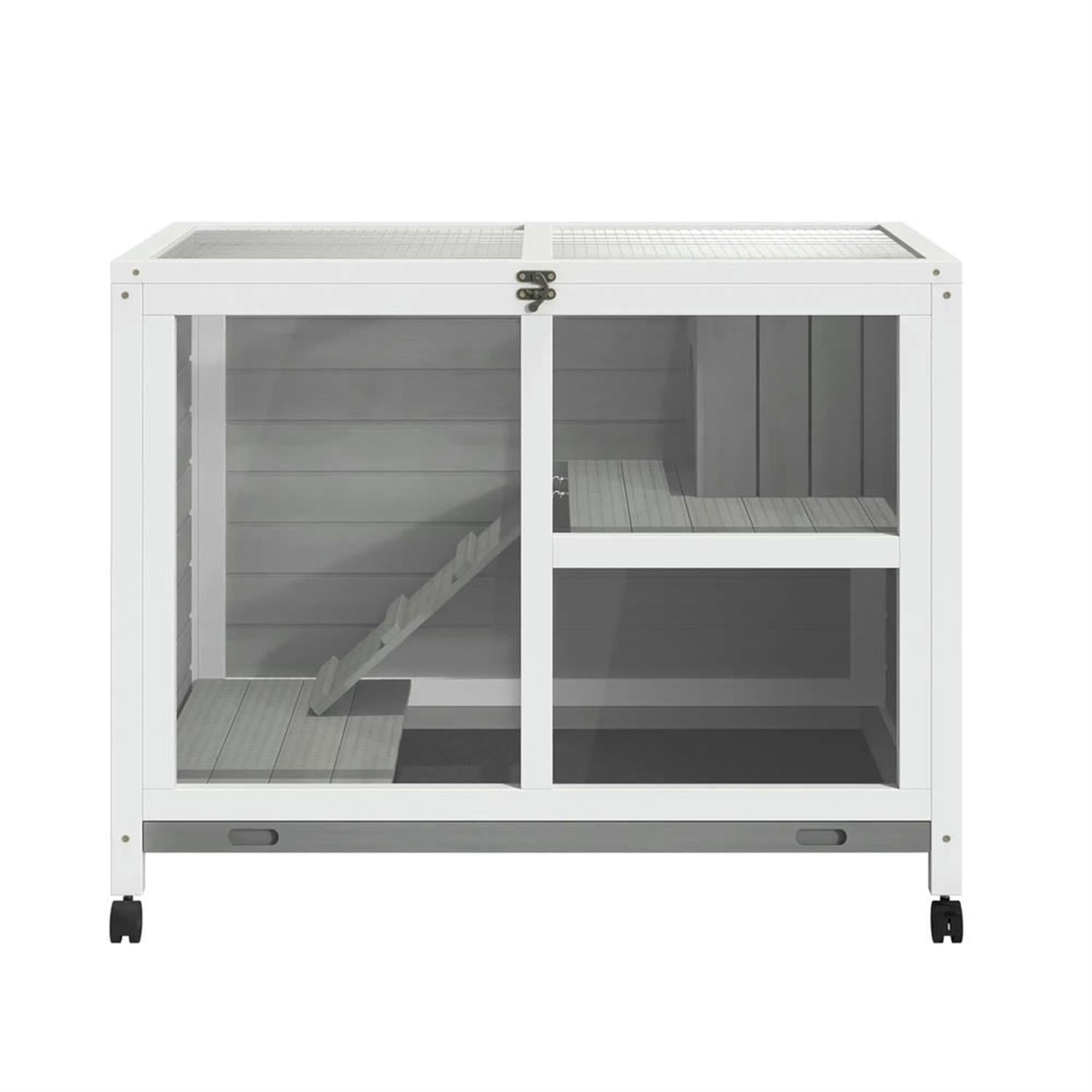 Kadyn 36" Indoor Wooden Rabbit Hutch with Openable Roof, Removable Tray and Wheels, Outdoor Bunny Cage for Bunnies, Guinea Pigs, Gray