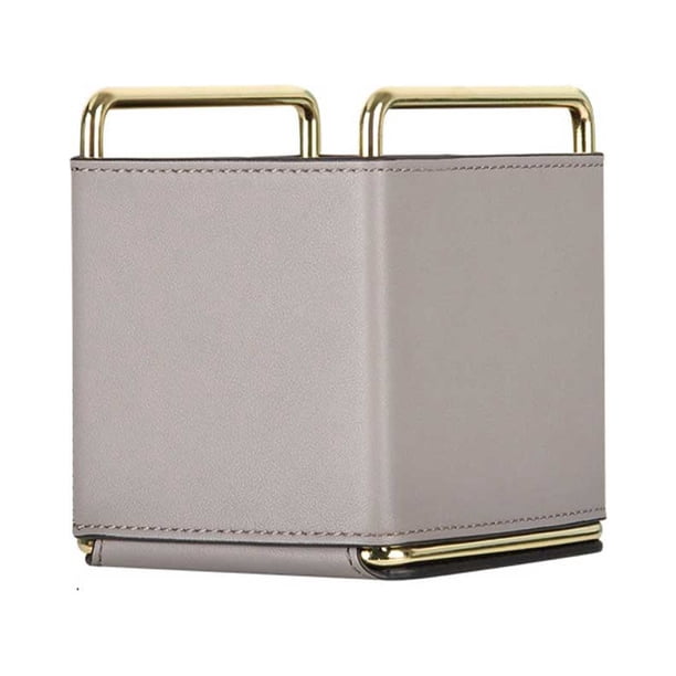 Bewildely Caja de almacenamiento de escritorio de cuero, caja cuadrada portátil de gran capacidad, Control remoto extraíble, cubo para brochas Almacenamiento y organización del hogar Gris claro