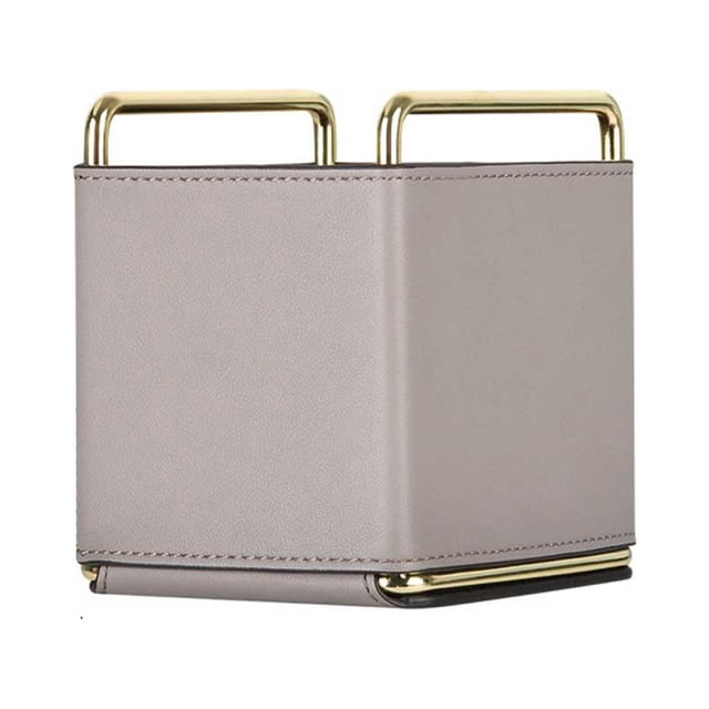Cateissary Caja de almacenamiento de escritorio de cuero, caja cuadrada portátil de gran capacidad, Control remoto extraíble, cubo para brochas Almacenamiento y organización del hogar Gris claro