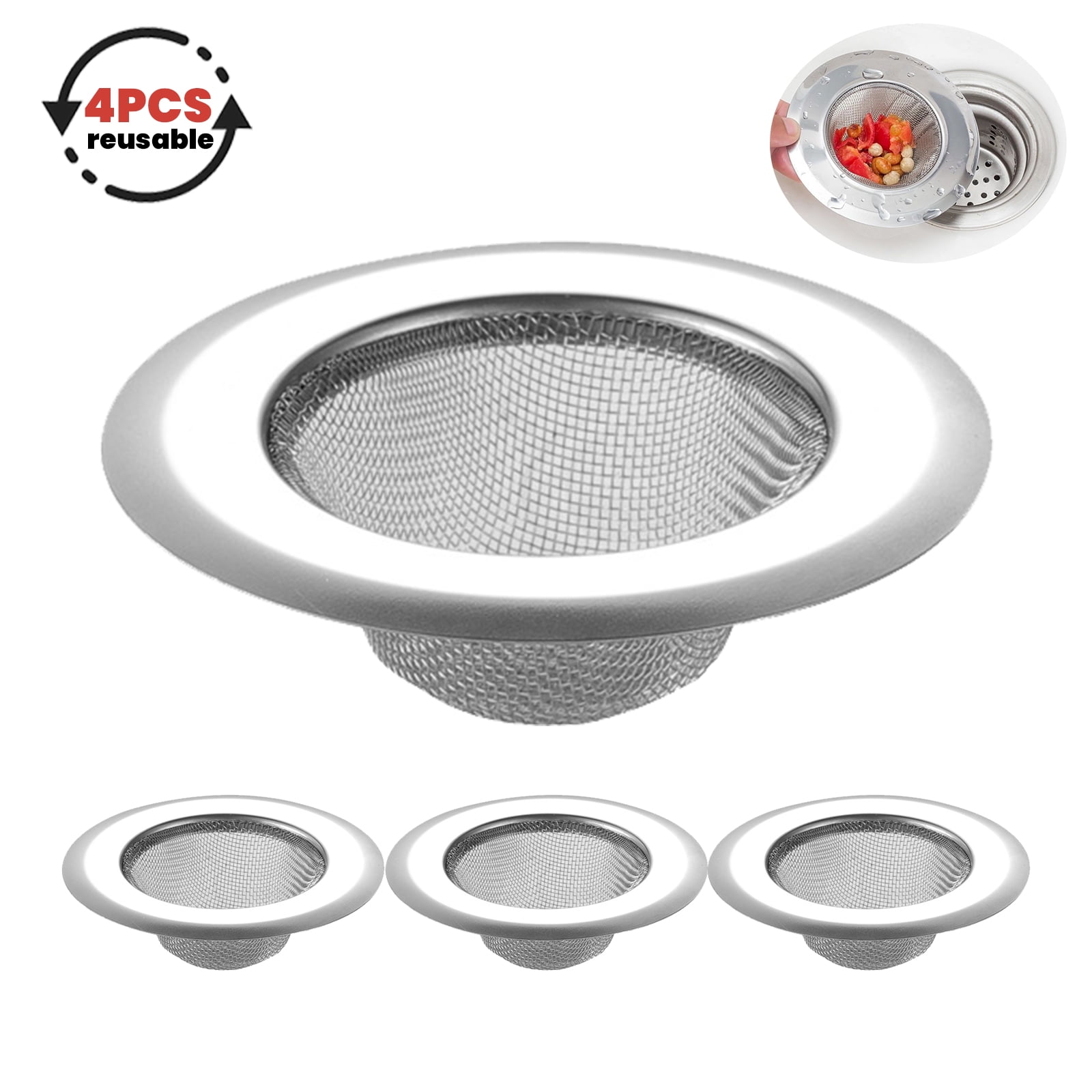 4PCS Kitchen Sink Strainer Stainless Steel Mesh Drain Strainer, Large
