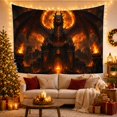 thumbnail image 3 of Black Dragon Above a Blazing Fortress, Dramatic Fantasy for Dragon Fans, Ember-Lit Fire Castle Art, Halloween Gift, Tapestry Wall Hanging for Bedroom and Gaming Room, 3 of 7
