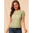 thumbnail image 3 of INSPIRE CHIC Haut en Dentelle Florale Semi-Transparente à Bord Festonné pour Femme, 3 of 6