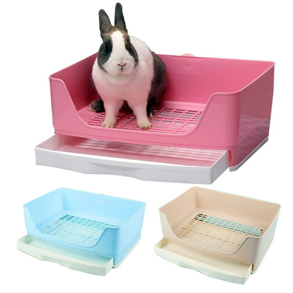 Walbest Rabbit Pet Litter Box Tray,Large Size Rabbit Litter Box with Removable Drawer for Small Animal Bunny Guinea Pig Corner Toilet House (Beige)