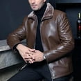 thumbnail image 2 of Miluxas Men’s Faux Fur Leather Jacket Autumn Winter Fleece Lined Coat Vintage Bomber Jacket Brown, 2 of 9