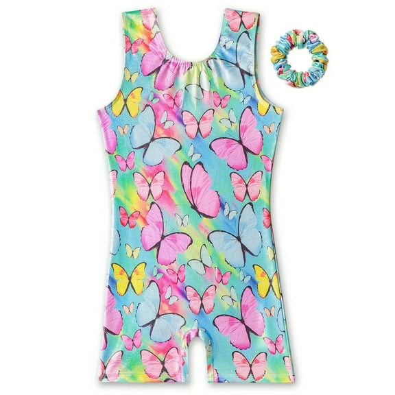 WIBACKER Butterfly Gymnastics Leotards for Girls with Shorts Sparkle Biketards Kids Dance Outfits Unitards