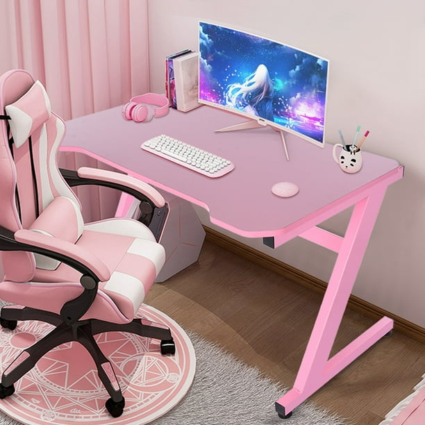 47 Inches Gaming Table Home Office Computer Desk, ZShaped Leg Game Table Pink Workstation With