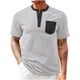 thumbnail image 1 of Mens Manga Corta Botón Abajo Camisas con Diseño de Bloque de Color de Bolsillo, Cuello Redondo Blusa de Moda de Ocio, 1 of 4
