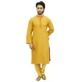 thumbnail image 2 of Atasi Men's Kurta Pyjama Set Yellow Dupion Ethnic Bollywood Shirt-Small, 2 of 7