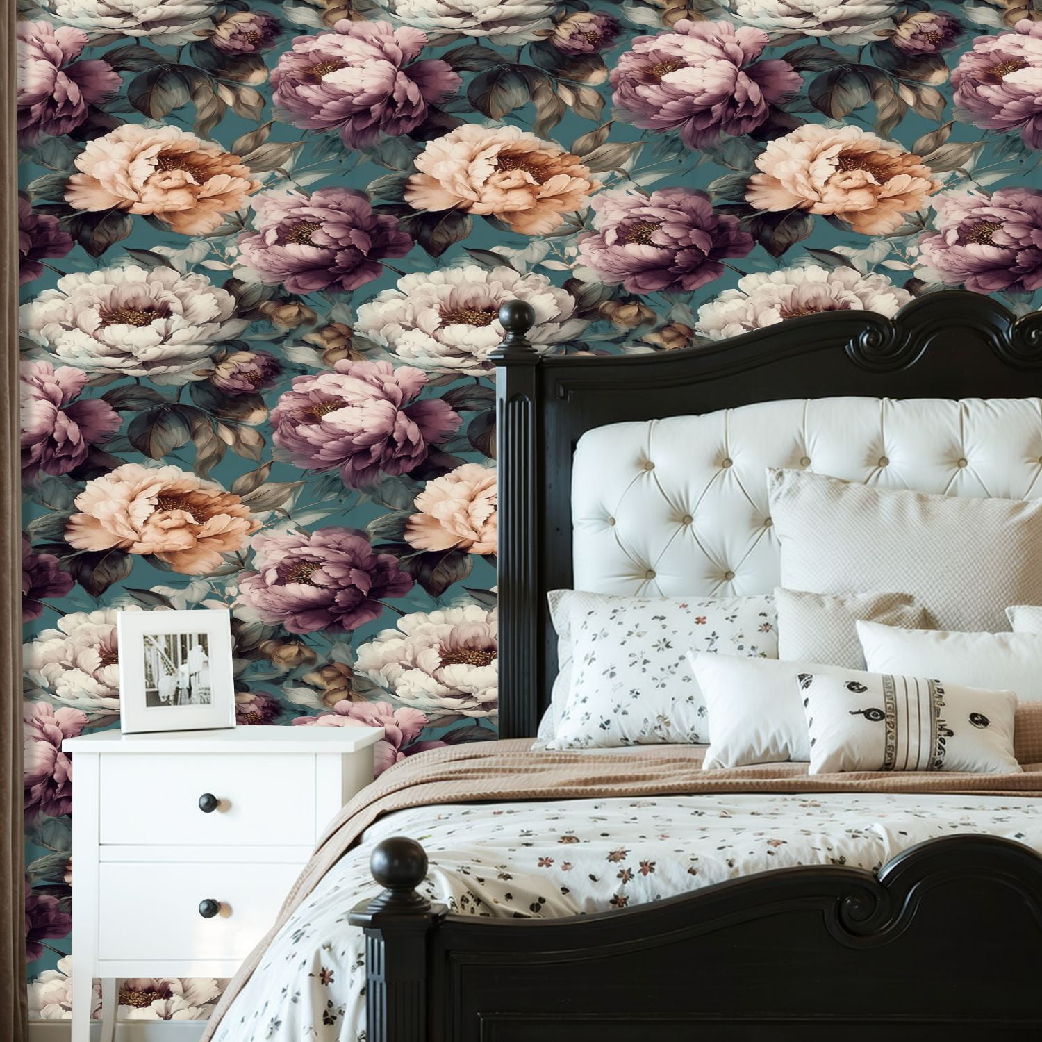Flower Peel and Stick Wallpaper 23.6in x 9.8ft Vintage Floral Peony Soft Pastel Colors Teal Contact Paper Vinyl Waterproof Self Adhesive Wall Paper for Bedroom Shelf Cabinet Renter Friendly