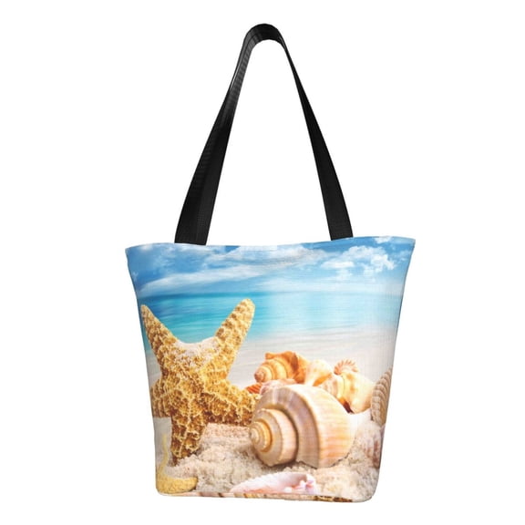 Defioc Beach Starfish Shell Print Tote Bag for Women,Shoulder Bag with Zipper Casual Tote's Handbag Big Capacity Shoulder Bag with Inner Pocket Fit for Shopping,Office,Travel