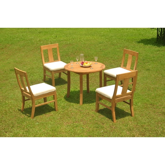 Grade-A Teak Dining Set: 4 Seater 5 Pc: 36" Round Table And 4 Osborne Armless Chairs Outdoor Patio WholesaleTeak #WMDSWVm