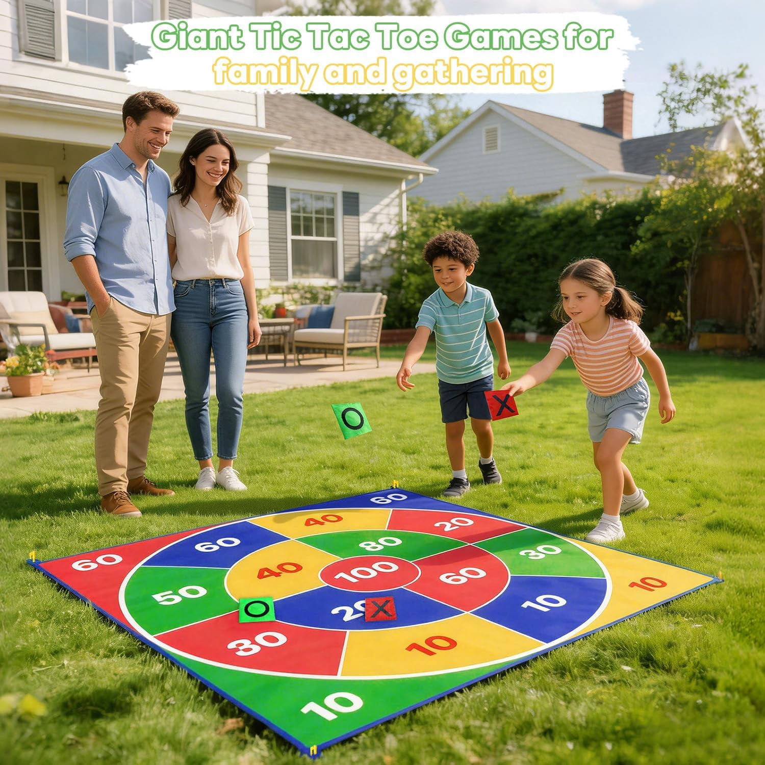 2-in-1 Giant Tic Tac Toe Bean Bag Toss Games, 4.5ft Double Sided Large Outside Camping Backyard Lawn Games for Family Friend Party Fun Carnival Outdoor Giant Yard Games