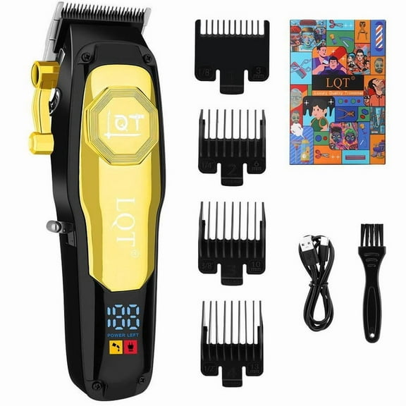 LQT Men's Hair Clipper, Professional Cordless Electric Hair Clipper Set with 4 Combs, Rechargeable Cordless Trimmer, Self-Cut Hair at Home Gold