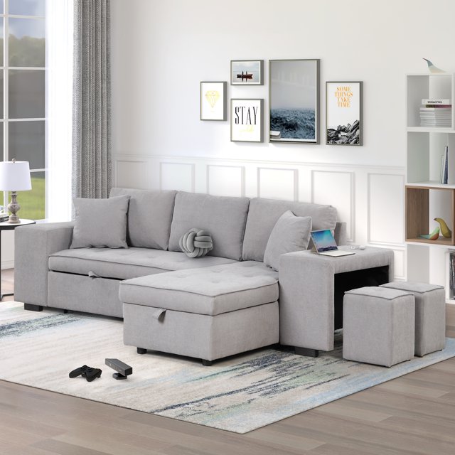 Euroco LShape Sectional Sofa 3 Seat Reversible, Pull Out Sleeper Sofa